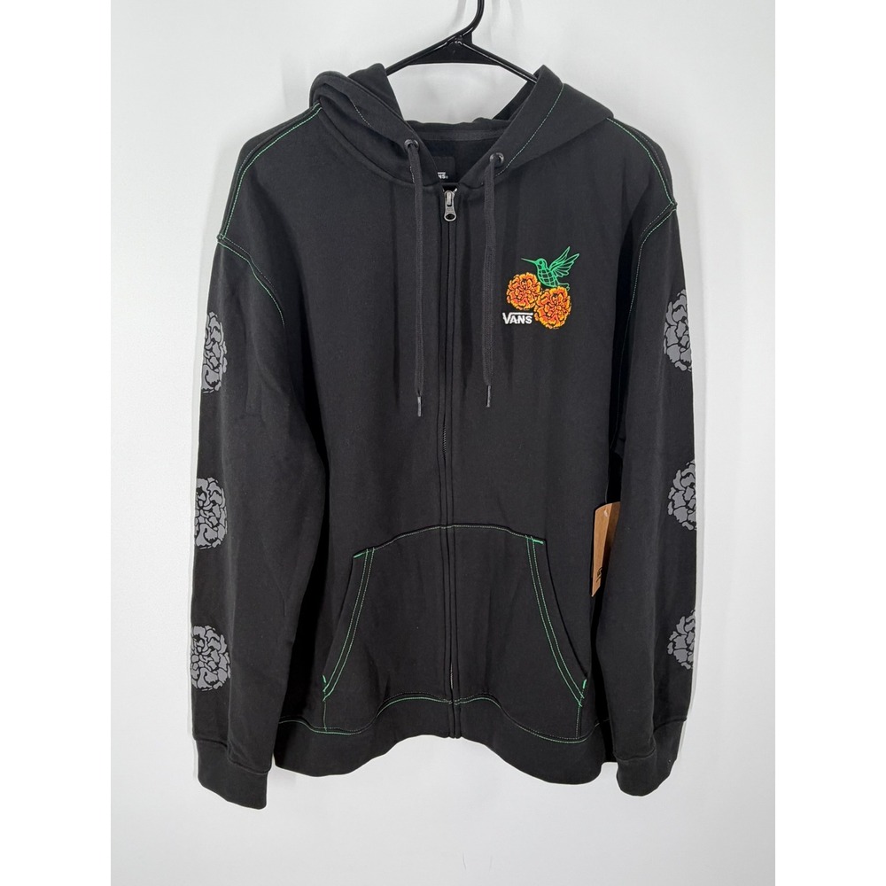 Vans Dia de los Muertos Colibri Full Zip Hoodie‎ Mens M Black Hummingbird Floral